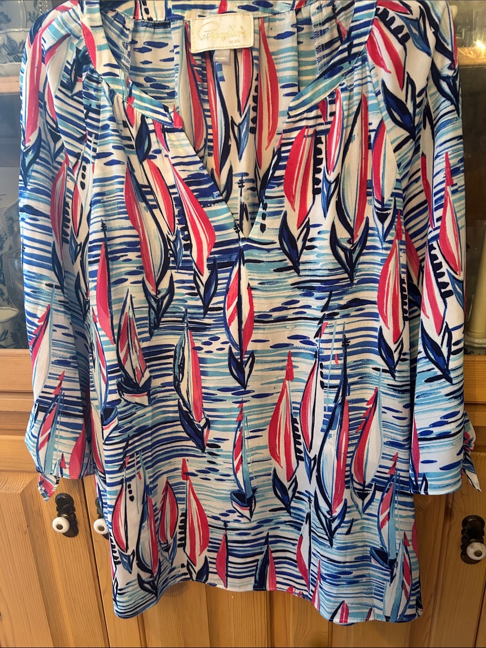 Vineyard Vines Sailboat Print Split-Neck Tunic - Blue/Red